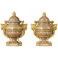 Pair of Late 19th-Early 20th Century French Bronze-Mounted Pink Granite Urns 9