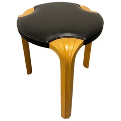 Vintage Alvar Aalto Stool X600 in Birch and Original Black Leather, Artek, 1960s