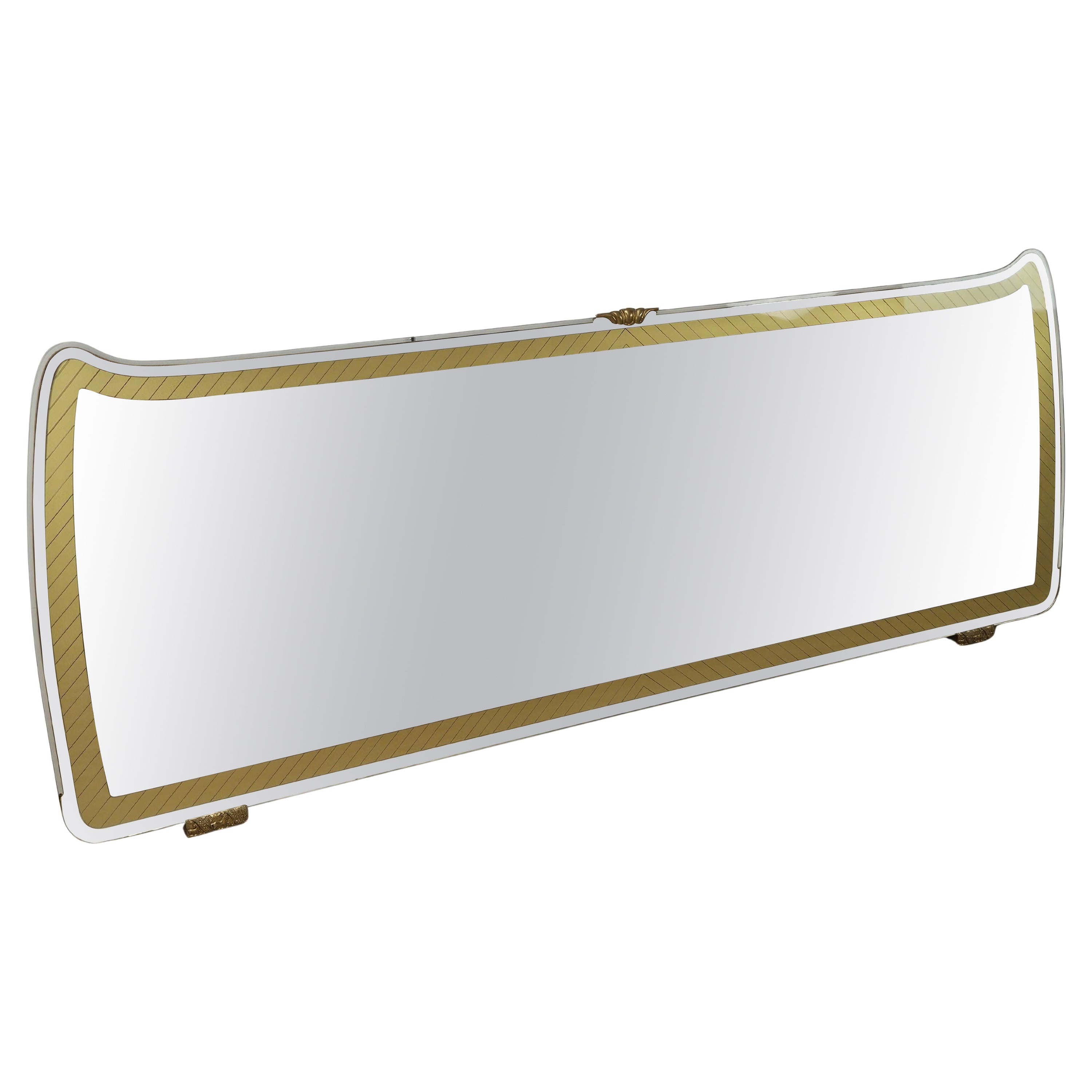 Grand miroir Mid Century des années 1970 avec décorations dorées et pièces en laiton en vente