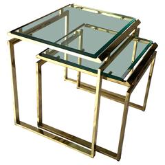 Mid-Century Pair of Brass and Glass Nesting Tables