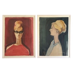 Two Mid Century Portraits Framed of Artist Uta Majmudra in the 1960s