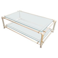 Rectangular Engraved Crystal and White Metal Coffee Table with a Lower Shelf
