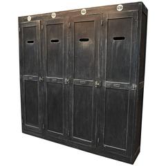 Vintage Industrial French Four Doors Factory Locker Cabinet