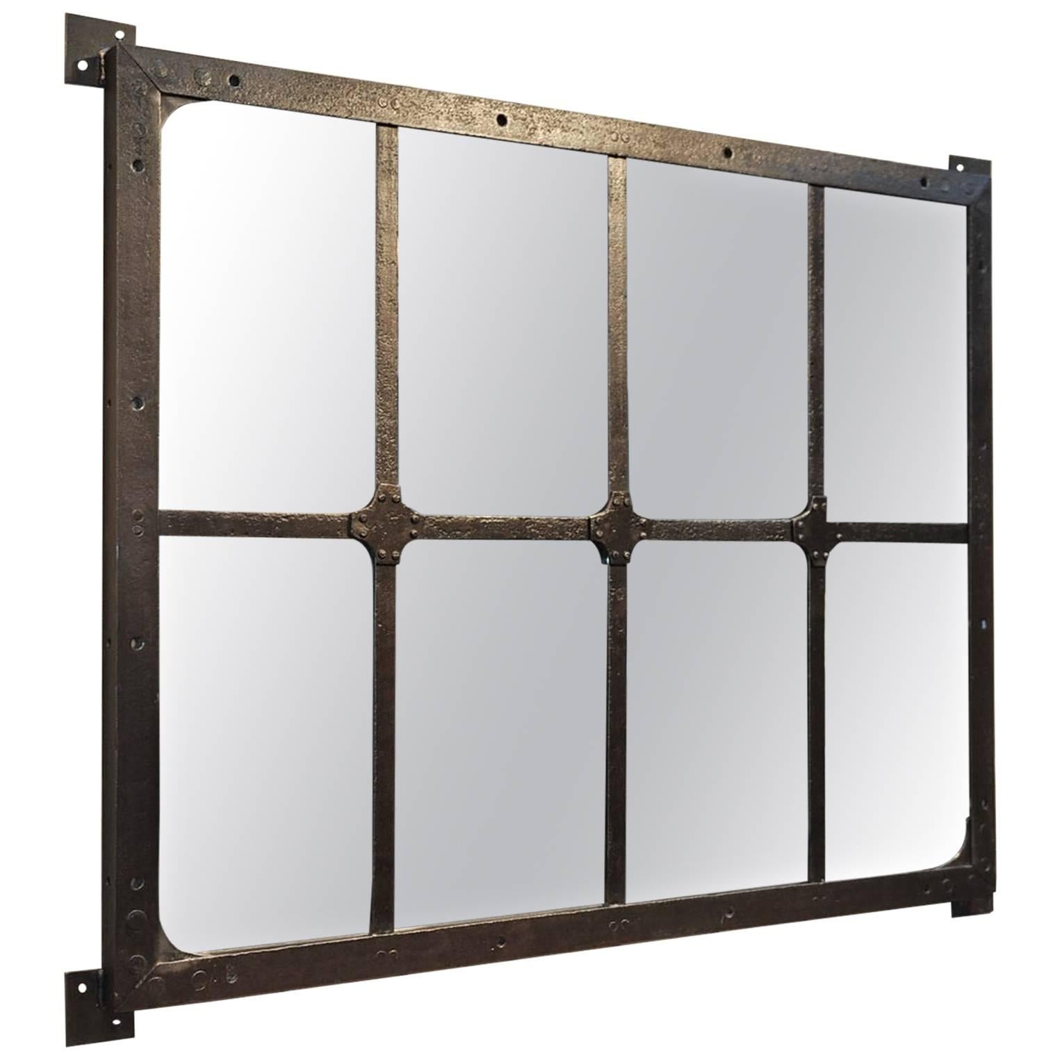19th Century French Factory Industrial Riveted Iron Mirror at 1stDibs