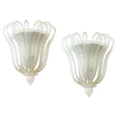 Pair of Art Deco Venini Reticello Murano Glass Sconces 1940s