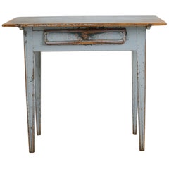 Antiker schwedischer blauer Landtisch im Gustavianischen Stil, Schublade und echte Patina