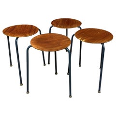 Mid Century Modern Round Teak Stacking Stools End Tables - Set of 4