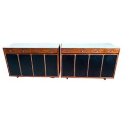 Paul McCobb, (2) Rare Marble, Walnut and Leather Sideboards or Commodes