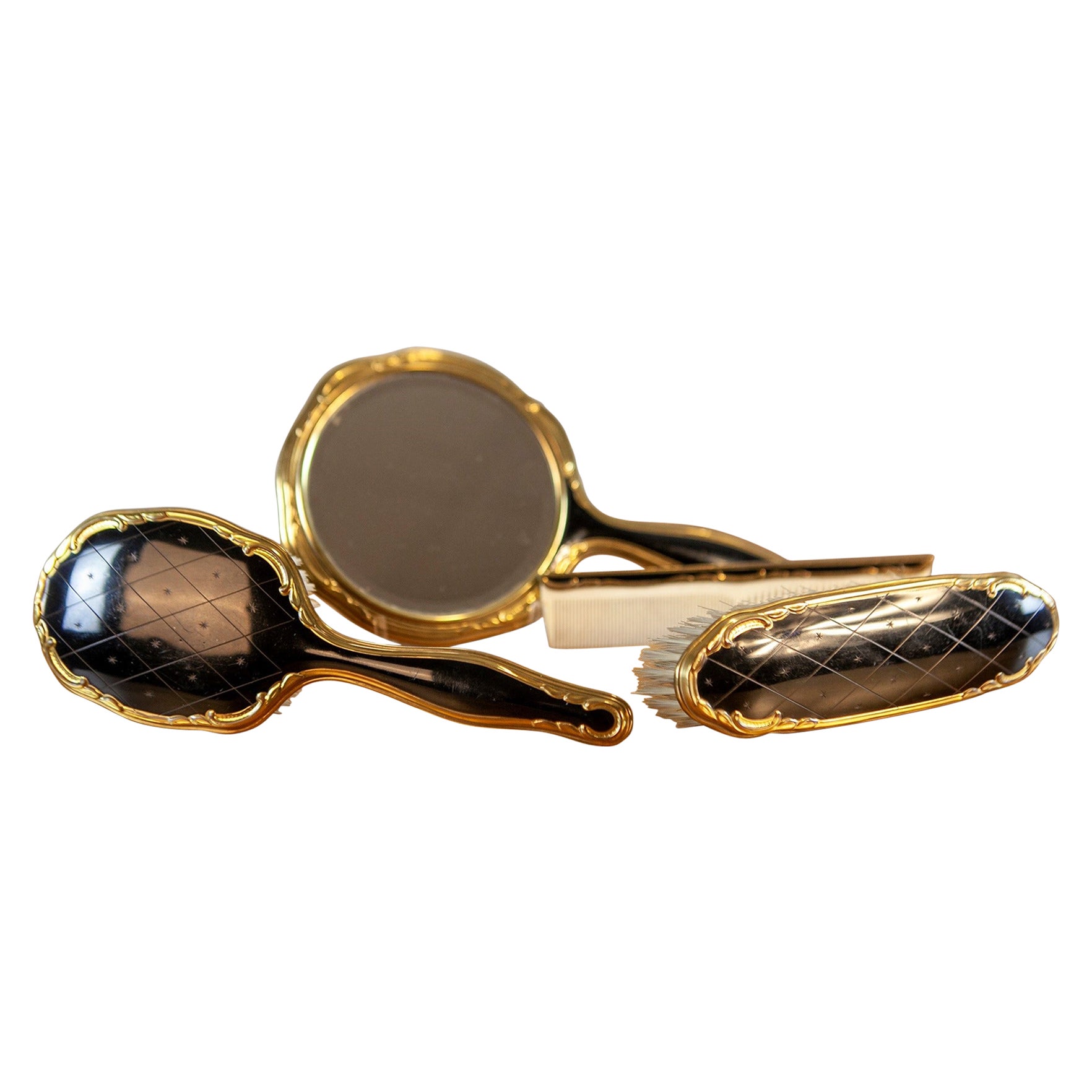 Vanity Set du 20e siècle avec miroir, brosse à cheveux, peigne et brosse à vêtements en vente