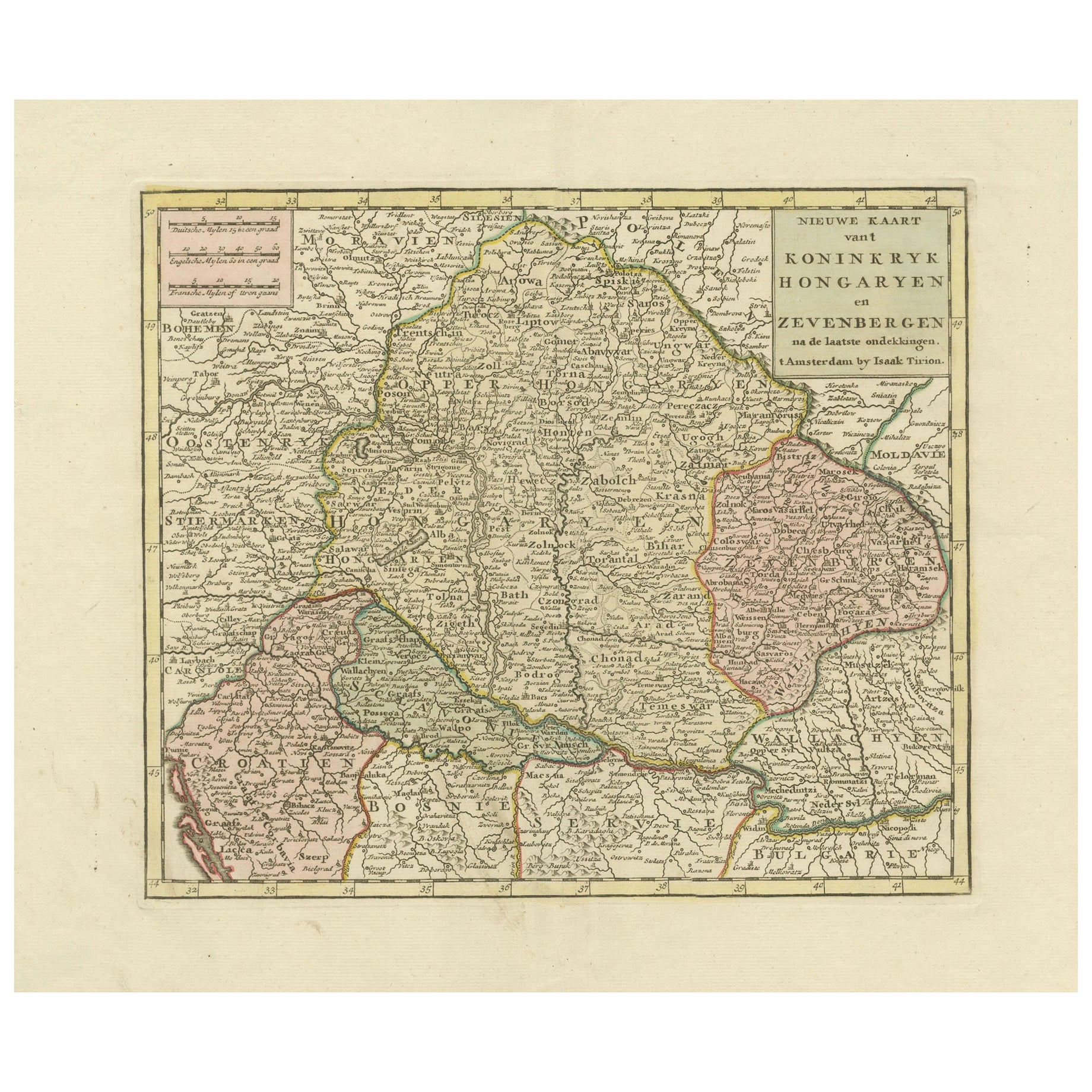 Detaillierte antike Karte von Ungarn und Transylvania von Tirion, 1753 im Angebot