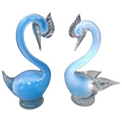 Pair of Blue Swans in Murano