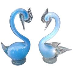 Pair of Blue Swans in Murano 11