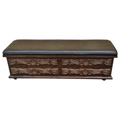 Lane Altavista Carved Walnut and Upholstered Rolling Blanket Chest Storage Bench