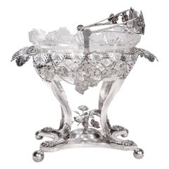 Antique Signed Georg Drewes German Neoclassical Silver & Cut Glass Basket