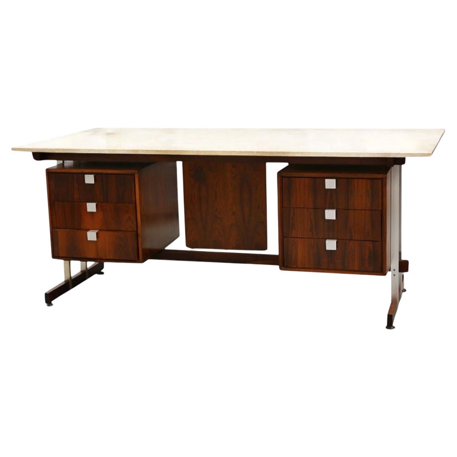 Scrivania moderna del Mid Century in legno duro e marmo di Novo Rumo, 1960 ca. in vendita