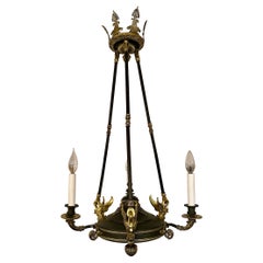 Estate French Empire Gold Bronze and Steel Chandelier, Circa 1950's.