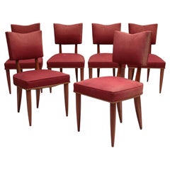 Set of 6 Fine French 1950s Solid Cherry Wood Dining Chairs