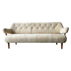 Early Dutch Modernist Shearling Sofa, Newly Upholstered
