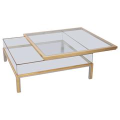 Maison Jansen Sliding Top Coffee Table in Brass and Chrome