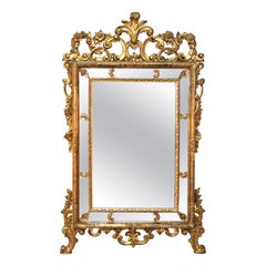 Large Antique Louis XIV Style Giltwood Parclose Foliate Form Wall Mirror C1920