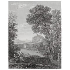 Grabado original antiguo de La Anunciación según Claude Lorrain. Alrededor de 1850