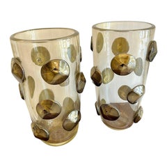 Pair of Blown Murano Golden Glass Vases