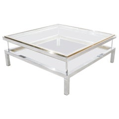 Maison Jansen, Coffee Table, Chrom Brass, France, Glass, Sliding Top