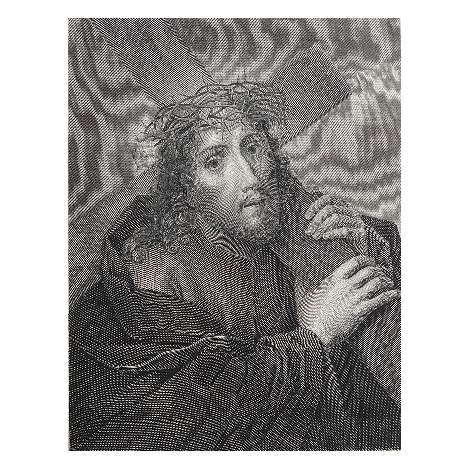 Stampa antica originale di Ecce Homo dopo Carlo Dolci. C.1850
