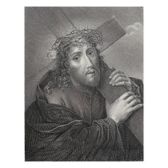 Stampa antica originale di Ecce Homo dopo Carlo Dolci. C.1850