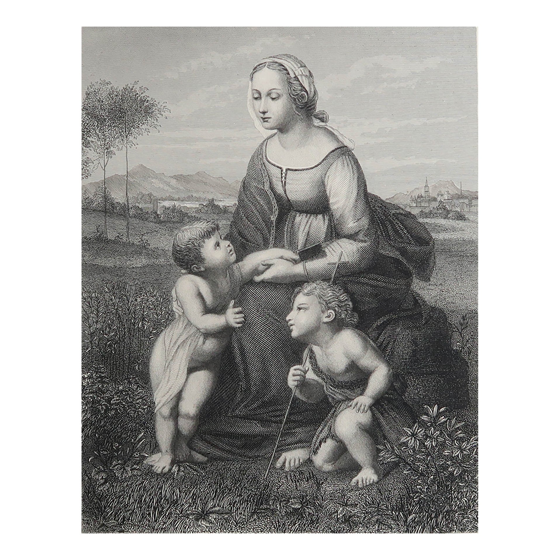 Original Antique Print of The Holy Family After Raphael. C.1850
