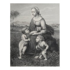 Original Antique Print of The Holy Family After Raphael. C.1850