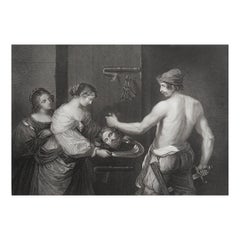 Original Antique Print of The Head of John The Baptist After Guercino. C.1850