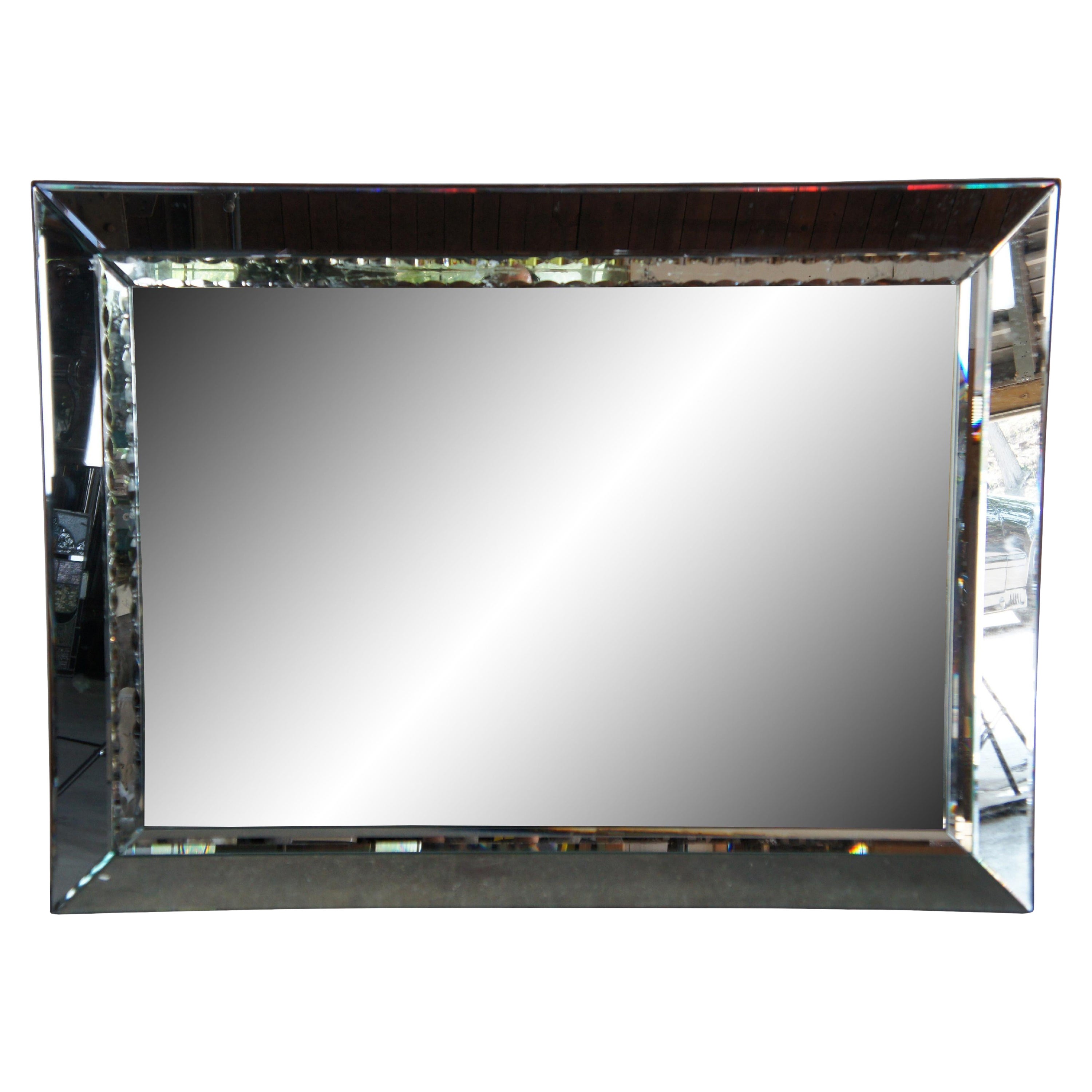 Large Vintage Venetian Style Beveled Glass Over Mantel Wall Hanging Mirror 61"
