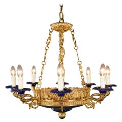 Large Peacock Bird French Brass Empire Chandelier Lustre Lamp Gold Art Deco