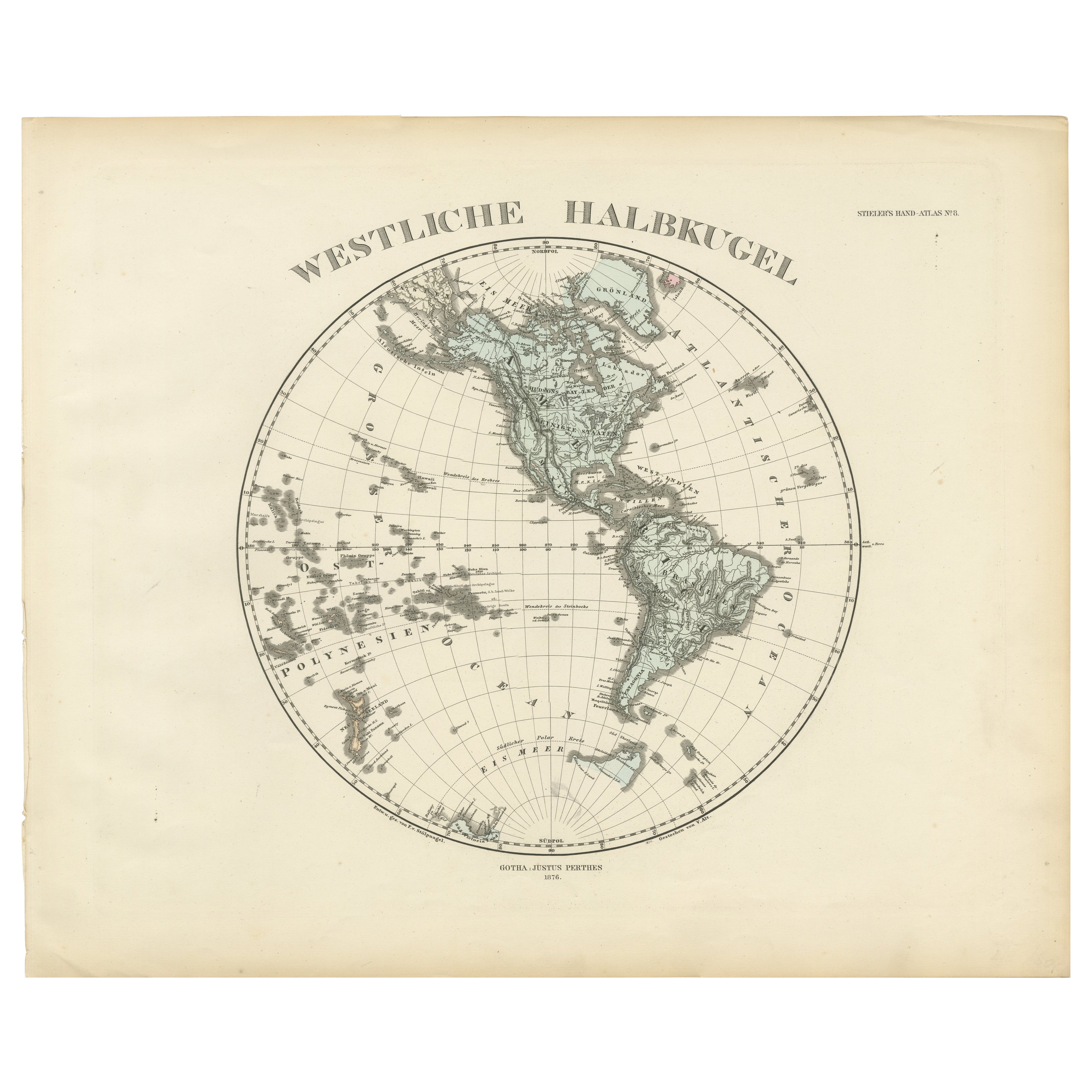 Western Hemisphere - 1876 Edition by Adolf Stieler, Published by Justus Perthes
