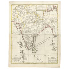Karte von Indien und Ceylon mit einem Ausschnitt von Kalkutta und dem Ganges, von Bonne, 1780