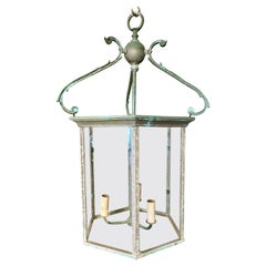 An Antique French Bronze Verdigris Lantern