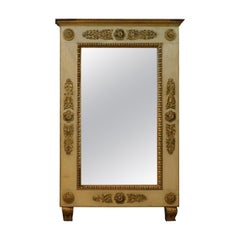 Important mirror in yellow lacquered wood rich golden floral decoration, Italy