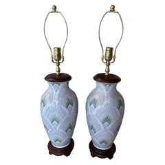 Vintage Palm Beach Pair of Chinoiserie Ceramic Table Lamps Pink Newly Wired