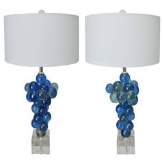 Pair of Vintage Blue Bubble Lamps