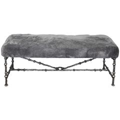 Furry Upholstered Silver Iron Bench