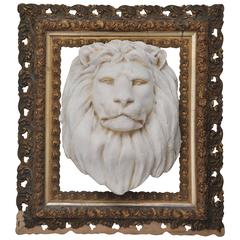 Antique Cast Lion Framed in Antique Gilded Frame