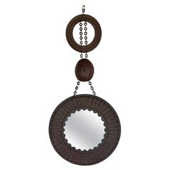 Miroir rare et inhabituel en cuir des années 1970