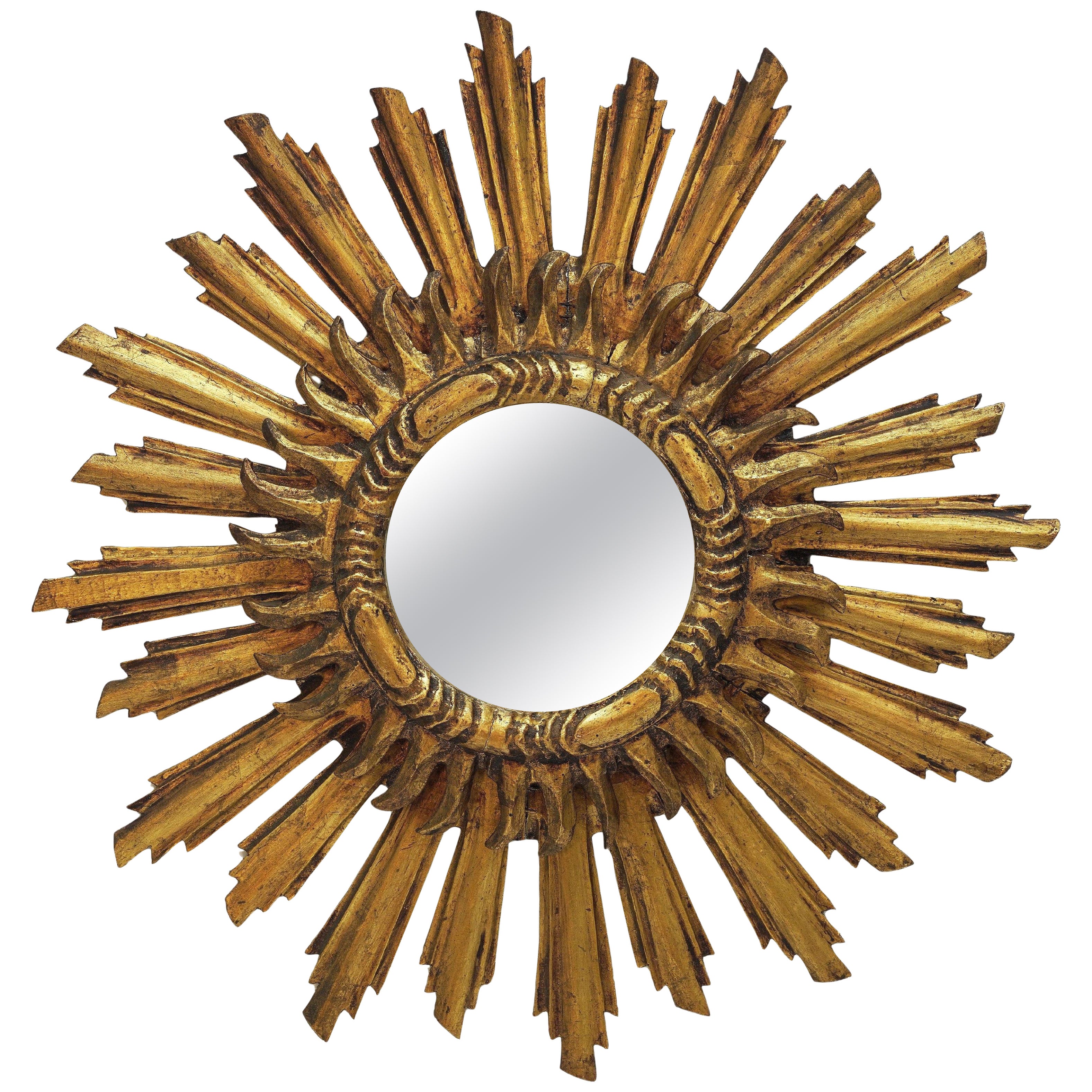 Grand miroir espagnol doré Sunburst ou Starburst (diamètre 29 1/4)