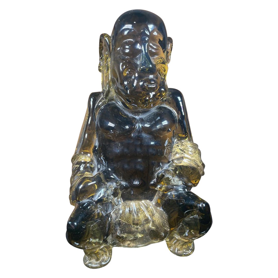  Italy Murano Large Unique Hand blown Glass Meditation  Buddha, Signoretto For Sale