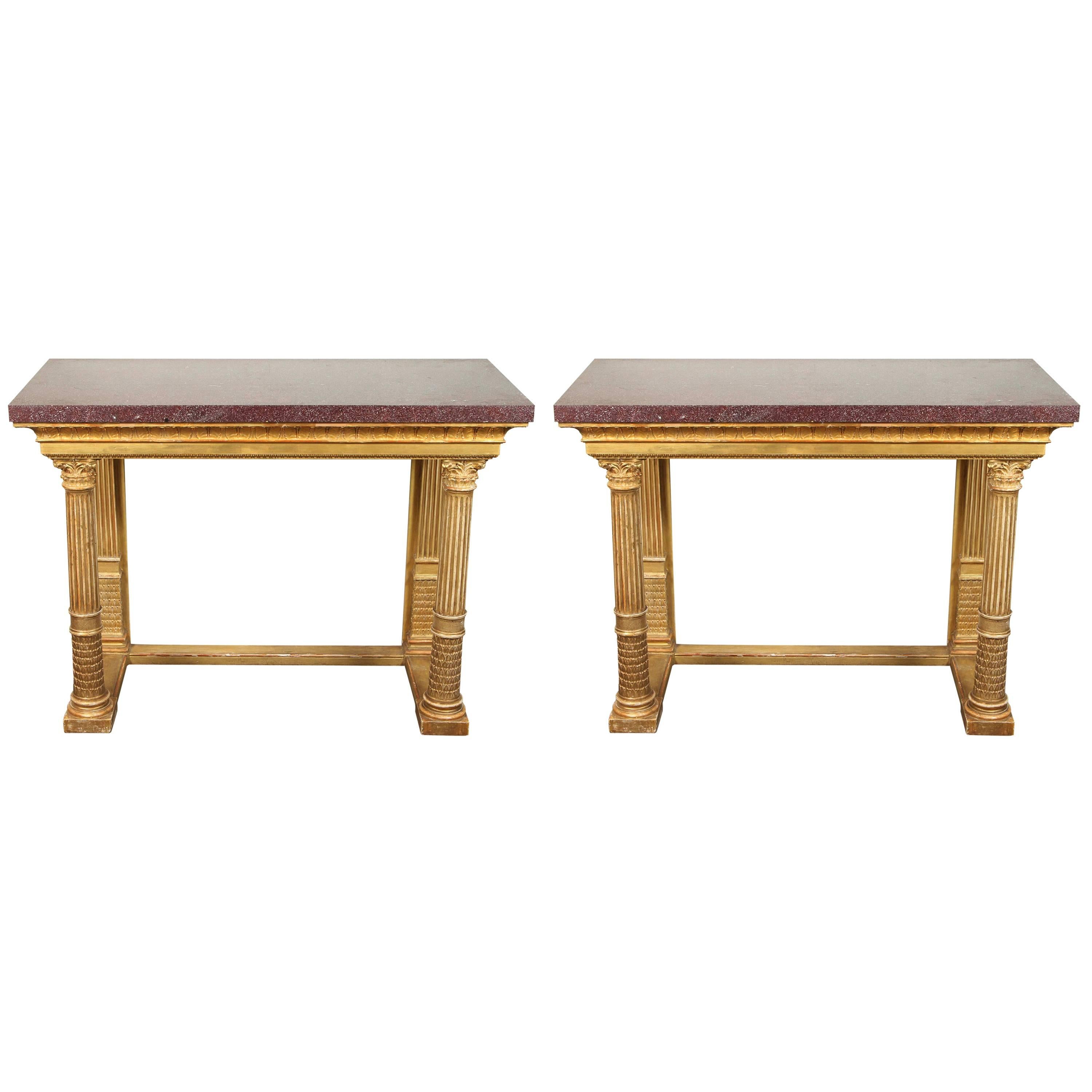 Excellent Pair of 19th Century, Gilded Consoles For Sale