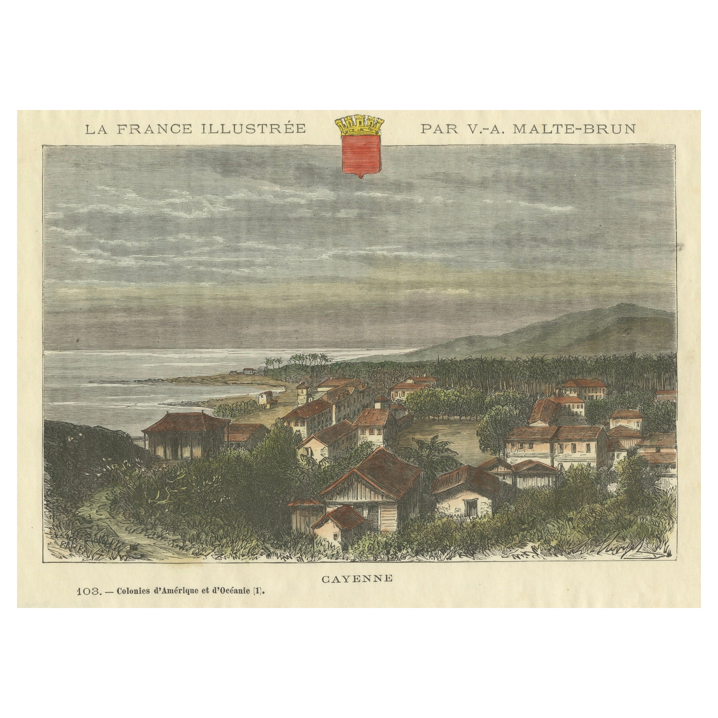 Cayenne, French Guiana: Hand-Colored Engraving from La France Illustree, 1883