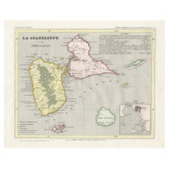 Guadeloupe et dépendances : Carte française du XIXe siècle et encart de Pointe-à-Pitre