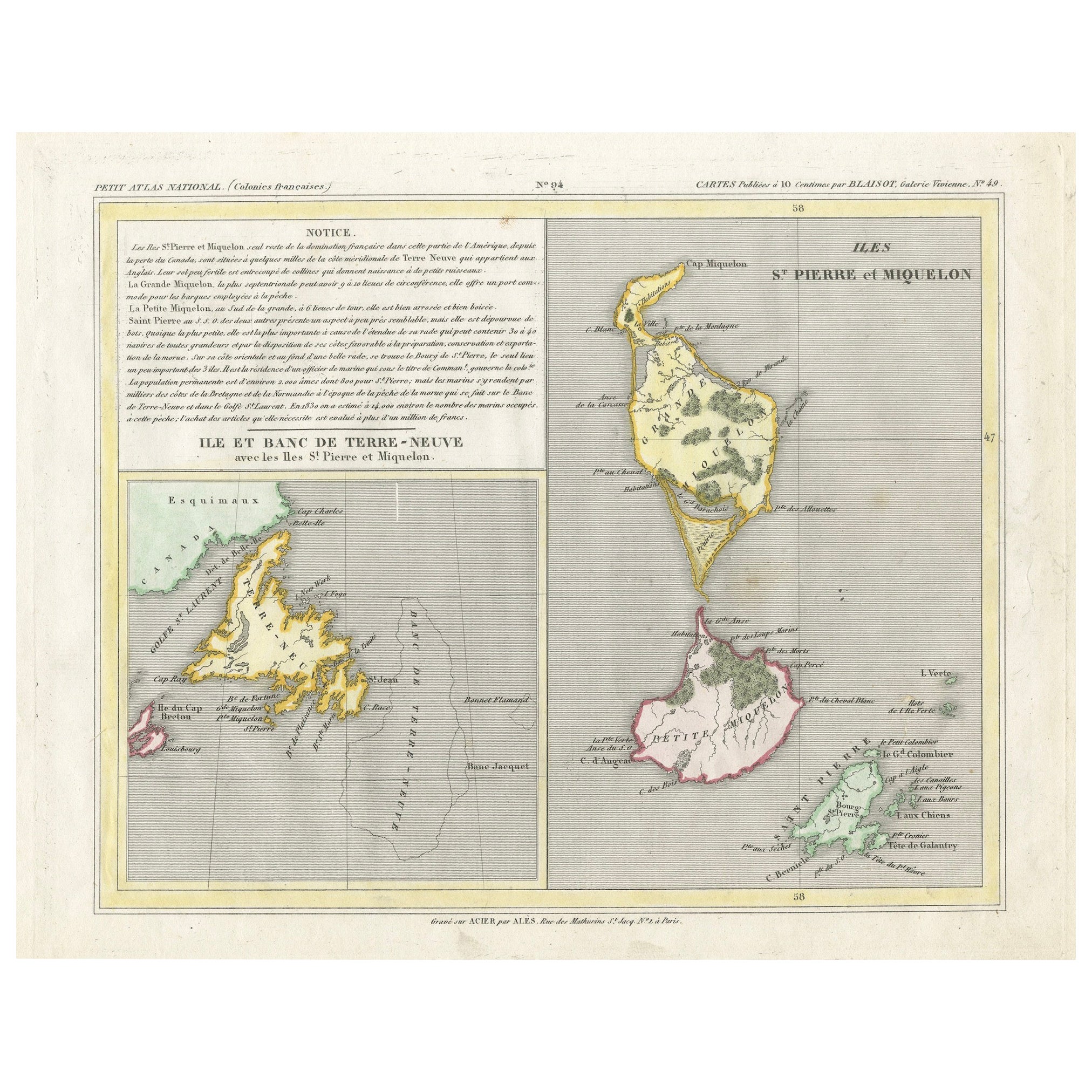 Terranova e St. Pierre & Miquelon: Mappa francese dell'inizio del XIX secolo