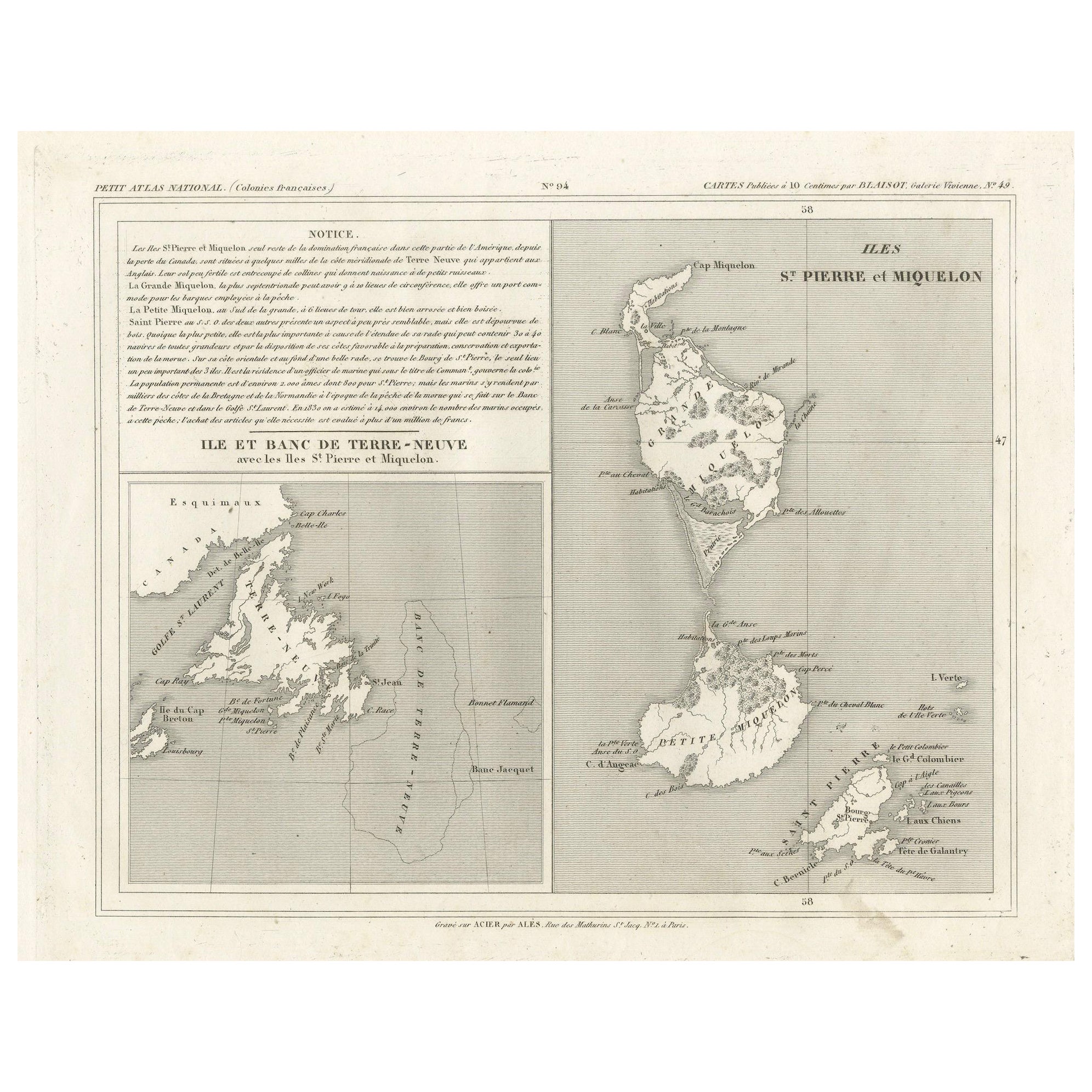 Newfoundland and St. Pierre & Miquelon: Uncoloured French Map of circa 1820